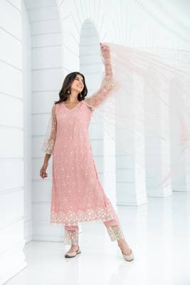 Peach pakistani thread work kurta set 4
