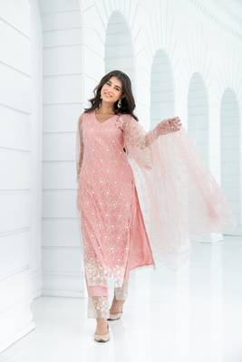 Peach pakistani thread work kurta set 5