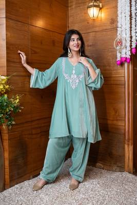 Velvet mint embroidered co-ord set 1