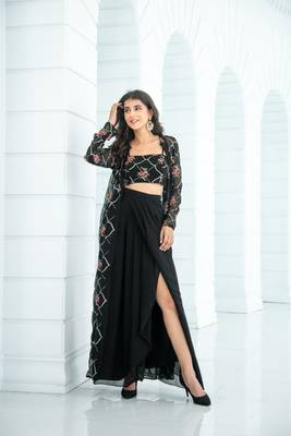 Black slit dhoti with jacket 2
