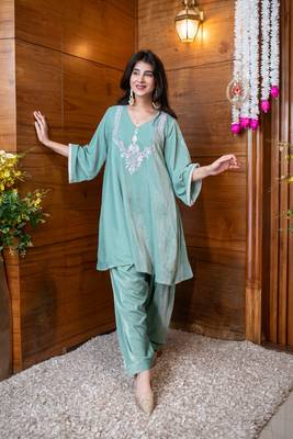 Velvet mint embroidered co-ord set 3