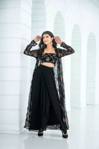 Black slit dhoti with jacket