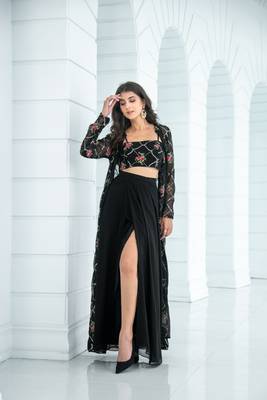 Black slit dhoti with jacket 4