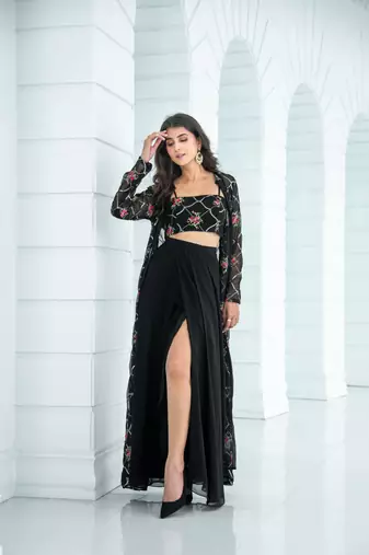 Black slit dhoti with jacket
