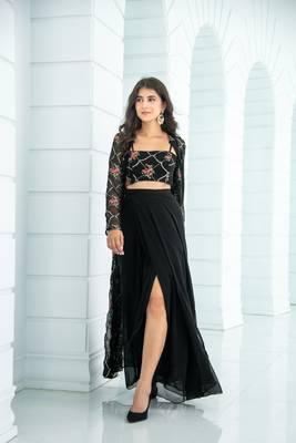 Black slit dhoti with jacket 5
