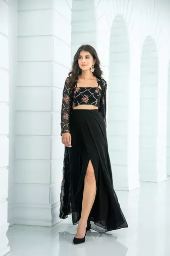 Black slit dhoti with jacket