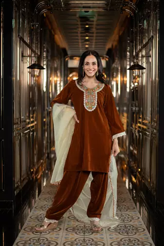 Velvet rust velvet salwar set