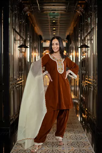 Velvet rust velvet salwar set