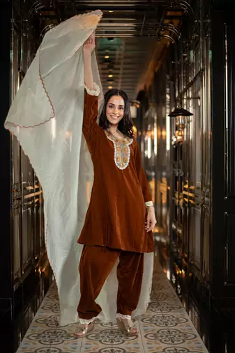 Velvet rust velvet salwar set