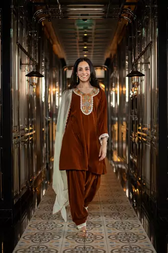 Velvet rust velvet salwar set