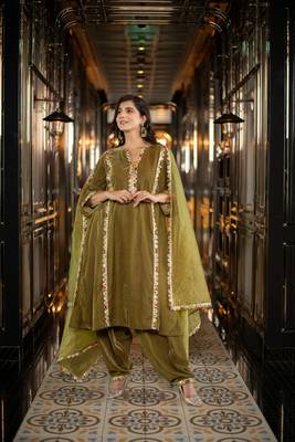 Velvet olive green salwar set 1