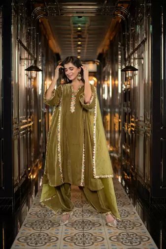 Velvet olive green salwar set