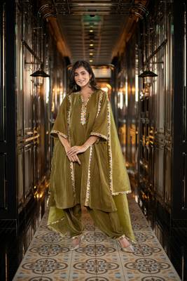 Velvet olive green salwar set 3