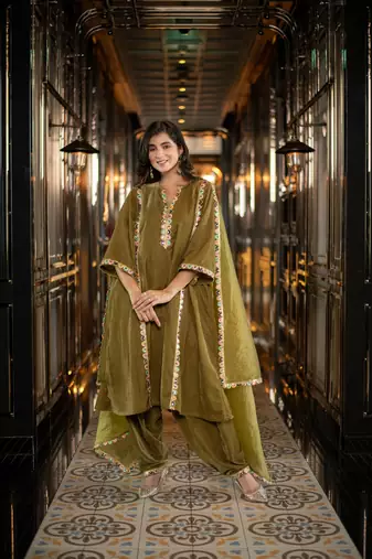 Velvet olive green salwar set