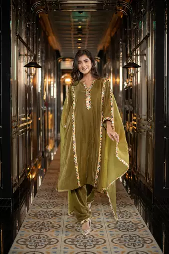 Velvet olive green salwar set