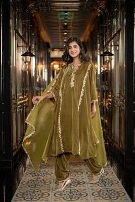 Velvet olive green salwar set 5