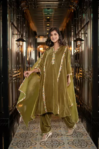 Velvet olive green salwar set