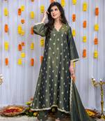 Green golden tissue a line kurta set