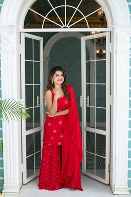 Red short kurta with palazzo 1