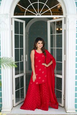 Red short kurta with palazzo 2
