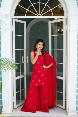 Red short kurta with palazzo 3