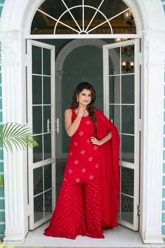 Red short kurta with palazzo