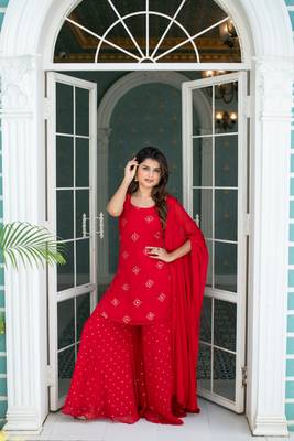 Red short kurta with palazzo 4