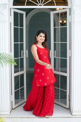 Red short kurta with palazzo 5