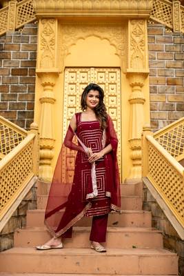 Maroon georgette kurta set 1