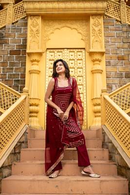 Maroon georgette kurta set 4