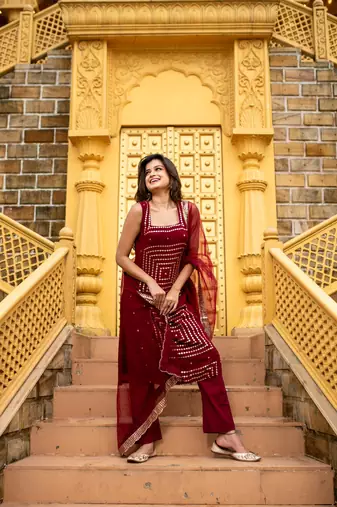 Maroon georgette kurta set
