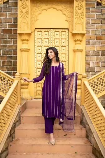 Purple georgette kurta set