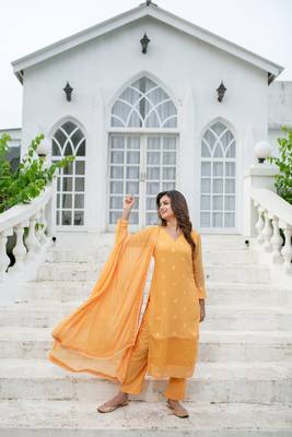 Light orange thread work kurta set 5