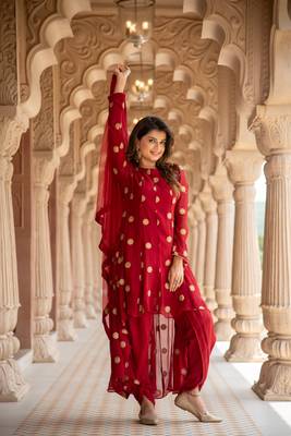Maroon high low dhoti set 1