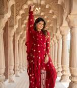 Maroon high low dhoti set