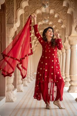 Maroon high low dhoti set 3