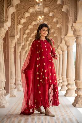 Maroon high low dhoti set 5