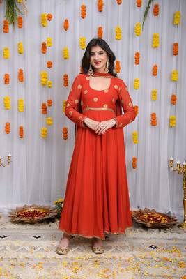 Rust orange anarkali set 1