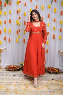 Rust orange anarkali set 3
