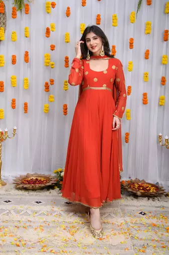 Rust orange anarkali set