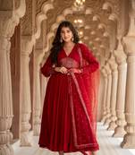 Maroon v neck anarkali set