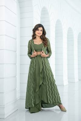 Olive skirt dhoti with jacket 1