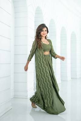 Olive skirt dhoti with jacket 5