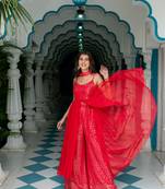 Red long slit top with palazzo