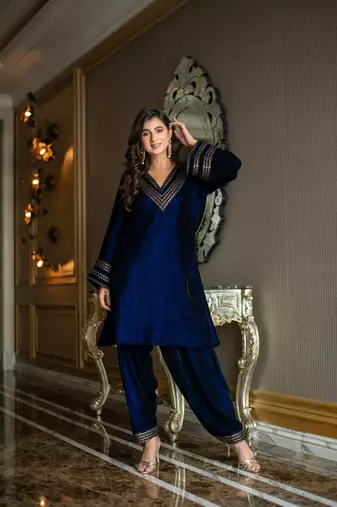 Velvet royal blue co-ord set