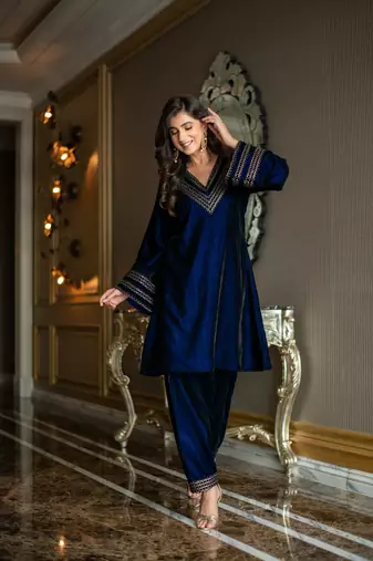 Velvet royal blue co-ord set