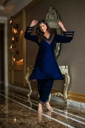 Velvet royal blue co-ord set
