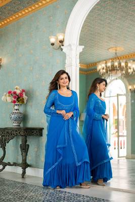 Electric blue choli style gown with dupatta 3