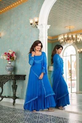Electric blue choli style gown with dupatta 5