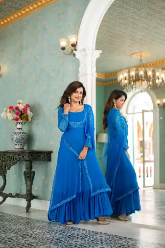 Electric blue choli style gown with dupatta